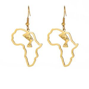 Map of Africa Queen Nefertiti Earrings / (Gold)